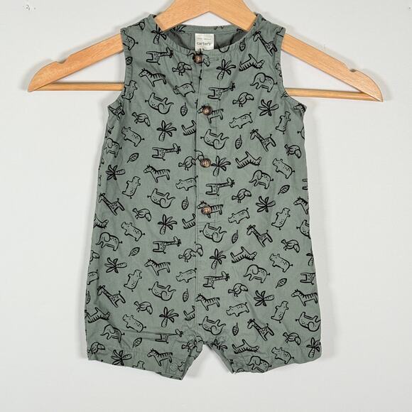 Carter’s Sleeveless Jungle Romper Green Baby 12M Button-Up Snap Closurec - Picture 1 of 5